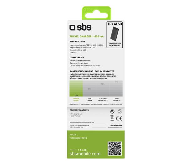 SBS Ladowarka Sieciowa z kablem microUSB 1A - 1458032 - zdjęcie 3